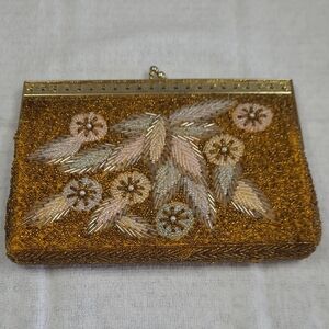 Vintage Elegant Gold Beaded Clutch